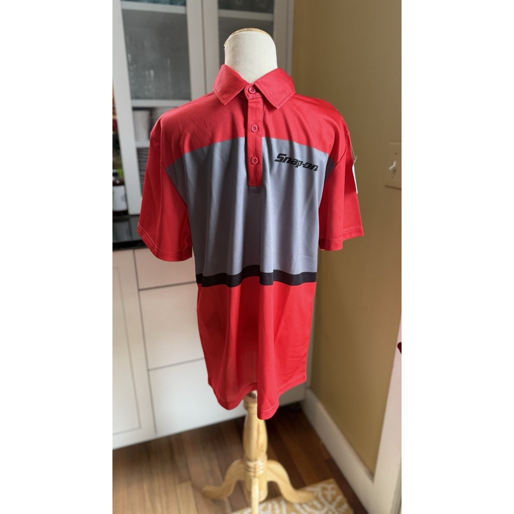 Snap-on Tools Men's Red Gray Short Sleeve Work Polo Shirt Logo Garage Sz Med NWT